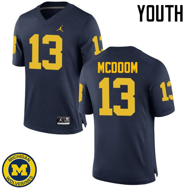 Youth Michigan Wolverines #13 Eddie McDoom Navy Official Game Jersey